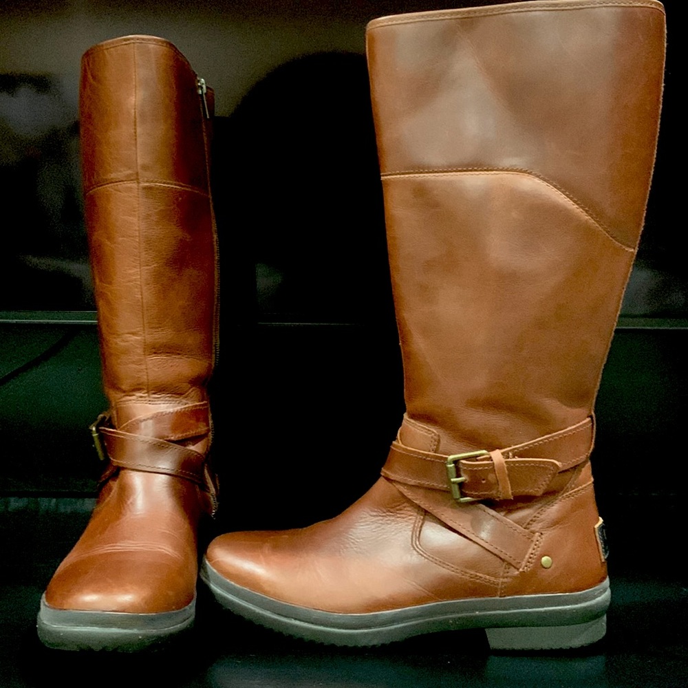 UGG Tall Leather Riding Boots in Brown